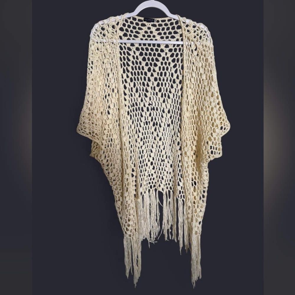 ❌SOLD❌ EARTHBOUND Cream Crochet Fringe Open Cardigan
